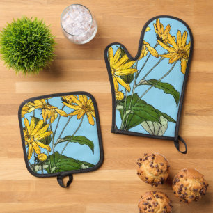 Ensemble De Gant De Cuisine Et De Manique Fleurs de soleil Art Nouveau