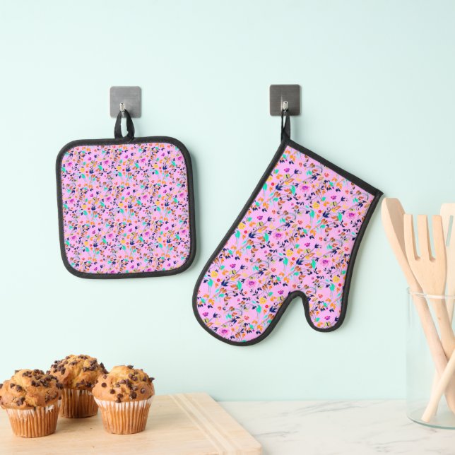 Ensemble De Gant De Cuisine Et De Manique Fleurs d'été (In situ (suspendu))