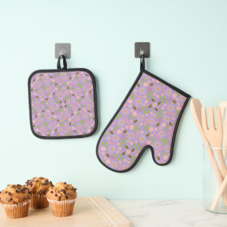 Ensemble De Gant De Cuisine Et De Manique Fleurs et créatures inspirées de la nature