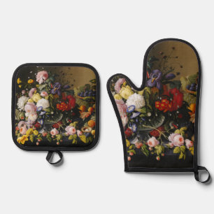 Ensemble De Gant De Cuisine Et De Manique Fleurs et fruits vintages