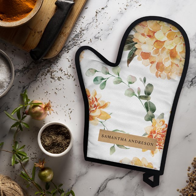 Ensemble De Gant De Cuisine Et De Manique Fleurs Jaunes Modernes & Cadeau Personnalisé Kraft (Créateur téléchargé)