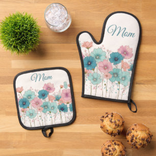 Ensemble De Gant De Cuisine Et De Manique Fleurs printanières vintage pour maman