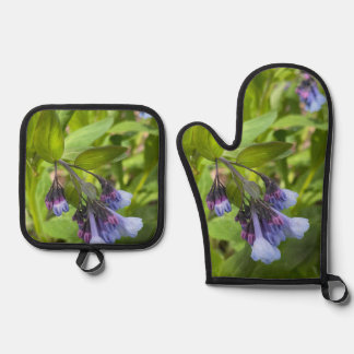Ensemble De Gant De Cuisine Et De Manique Fleurs sauvages bleu et violet