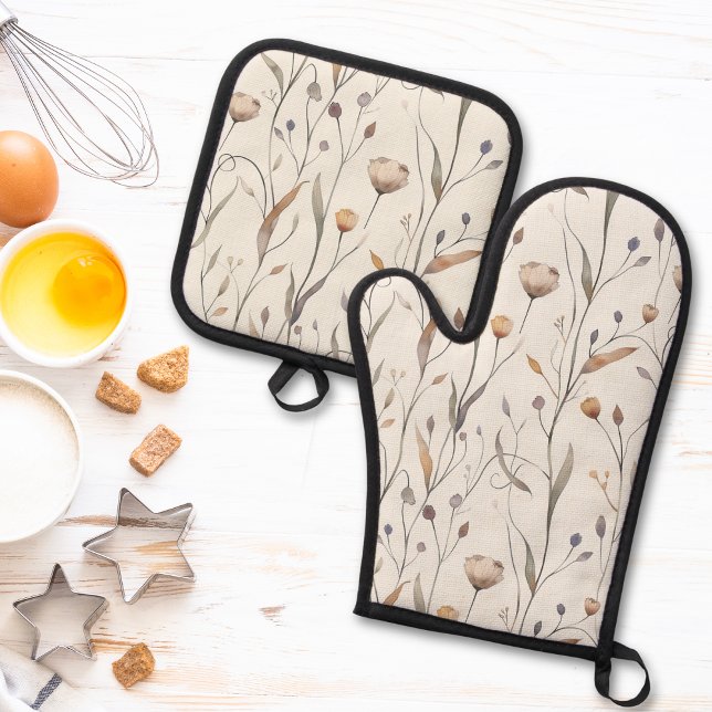 Ensemble De Gant De Cuisine Et De Manique Fleurs Sauvages Délicates (Créateur téléchargé)