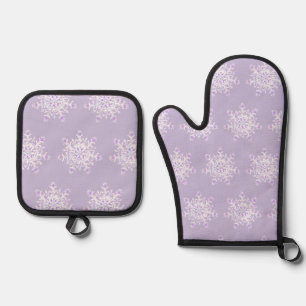Ensemble De Gant De Cuisine Et De Manique flocon de neige violet clair et coeur étincelant