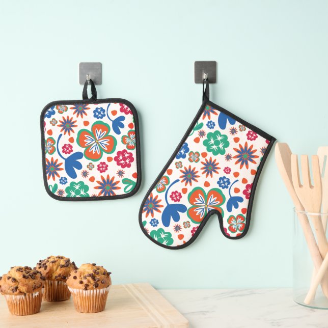 Ensemble De Gant De Cuisine Et De Manique Floral (In situ (suspendu))