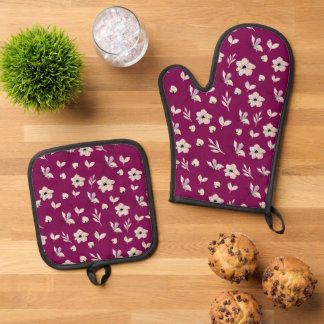 Ensemble De Gant De Cuisine Et De Manique Floral Boho moderne