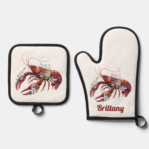 Ensemble De Gant De Cuisine Et De Manique Floral Homard Crawfish Art Personnalisé
