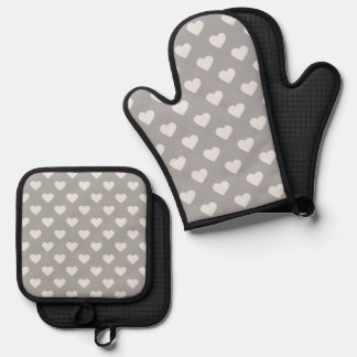 Ensemble De Gant De Cuisine Et De Manique Fond à motif de cœur