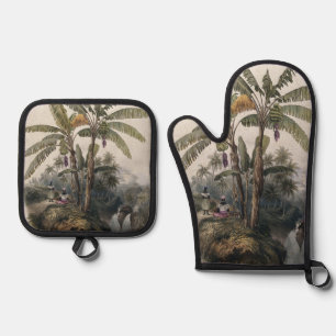 Ensemble De Gant De Cuisine Et De Manique Forêt de bananiers tropicaux antiques Bota vinta