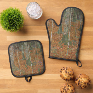 Ensemble De Gant De Cuisine Et De Manique Forêt de bouleaux par Gustav Klimt, Art Nouveau vi