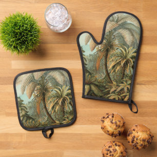 Ensemble De Gant De Cuisine Et De Manique Fougères Palmier Antique Botanique Fougères Art
