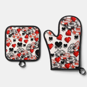 Ensemble De Gant De Cuisine Et De Manique Four Mitt & Pot Holders Casino Kitchen Gambler
