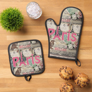 Ensemble De Gant De Cuisine Et De Manique Four Mitt & Pot Holders Paris