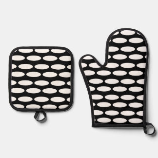 Ensemble De Gant De Cuisine Et De Manique Four Motif noir et blanc moderne Mitt & Pot Hol
