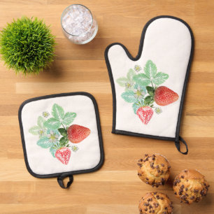 Ensemble De Gant De Cuisine Et De Manique fraises, baies, rouge, frais, mûr, sucré, nourritu