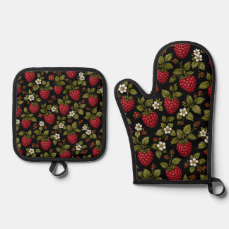 Ensemble De Gant De Cuisine Et De Manique Framboises