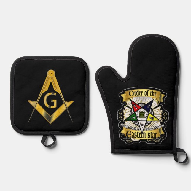 Ensemble De Gant De Cuisine Et De Manique Freemason et Eastern Star (Recto)