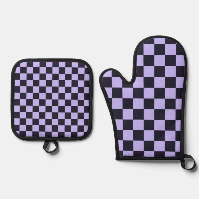 Ensemble De Gant De Cuisine Et De Manique French lilac checkerboard pattern (Recto)