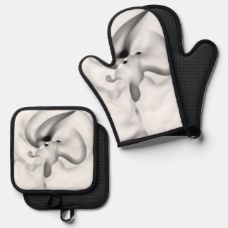 Ensemble De Gant De Cuisine Et De Manique Frozen : gris Abstrait, blanc et noir