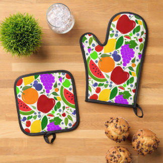 Ensemble De Gant De Cuisine Et De Manique Fruits Colorés d'Été