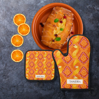 Ensemble De Gant De Cuisine Et De Manique Fruits et Zeste Orange Personnalisés