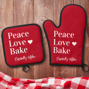 Ensemble De Gant De Cuisine Et De Manique Fun Baker Monogramme Nom Rouge