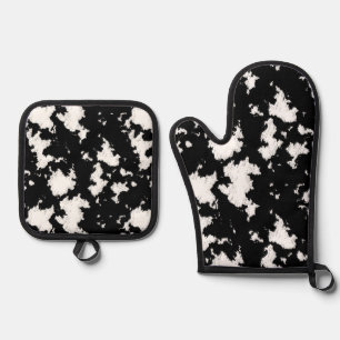 Ensemble De Gant De Cuisine Et De Manique Fun Faux Vache Imprimer noir et blanc