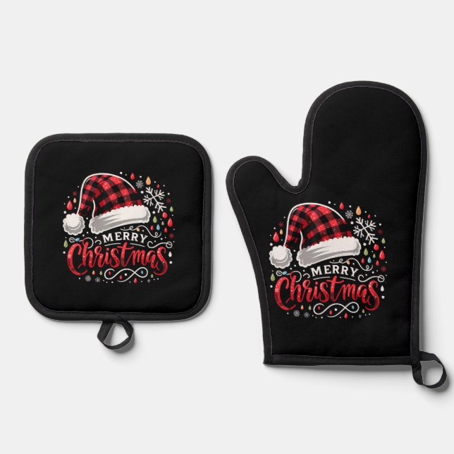Ensemble De Gant De Cuisine Et De Manique Funny Joyeux Noël (Recto)