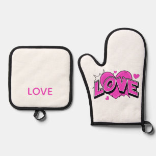 Ensemble De Gant De Cuisine Et De Manique Gant de cuisine et dessous de plat LOVE