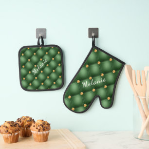 Ensemble De Gant De Cuisine Et De Manique Gant de cuisine et dessous de plat Vert Or Set ave