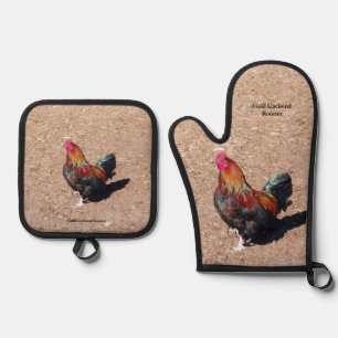 Ensemble De Gant De Cuisine Et De Manique Gant de cuisine et protège-poêles Coq Cockerel dor