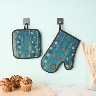 Ensemble De Gant De Cuisine Et De Manique Gant de four et dessous de plat à motif aquarelle