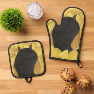 Ensemble De Gant De Cuisine Et De Manique Gant de four et dessous de plat chien et poires
