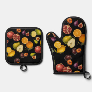 Ensemble De Gant De Cuisine Et De Manique Gant de four et dessous de plat Fruits Vintage