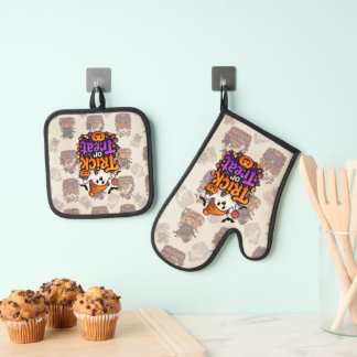 Ensemble De Gant De Cuisine Et De Manique Gant de four et dessous de plat Halloween Ghost Se