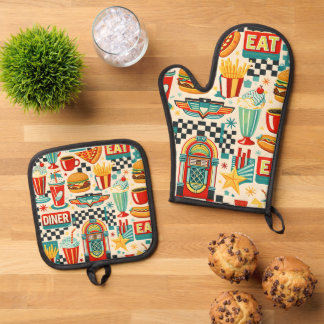 Ensemble De Gant De Cuisine Et De Manique Gant de four et dessous de plat motif classique ré
