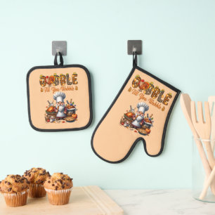 Ensemble De Gant De Cuisine Et De Manique Gant de four et protège-poêles Gobble Till You Wob