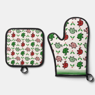 Ensemble De Gant De Cuisine Et De Manique Gant et dessous de plat éléphant à motif de Noël