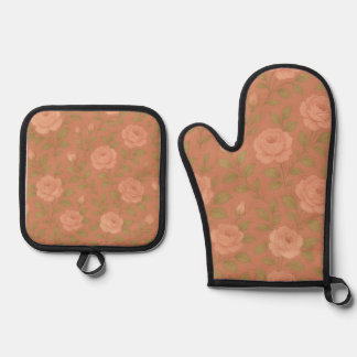 Ensemble De Gant De Cuisine Et De Manique Gants de cuisine et dessous de plat à motif de ros