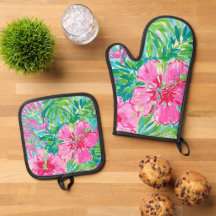 Gants de cuisine et dessous de plat ensemble flora