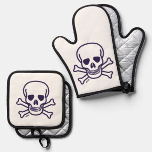 Ensemble De Gant De Cuisine Et De Manique Gants de four en argent Skull n Bones ensemble de