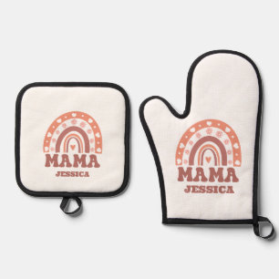 Ensemble De Gant De Cuisine Et De Manique Gants de four modernes mignons avec nom personnali