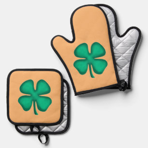 Ensemble De Gant De Cuisine Et De Manique Gants de four Trèfle irlandais Lucky 4 Leaf