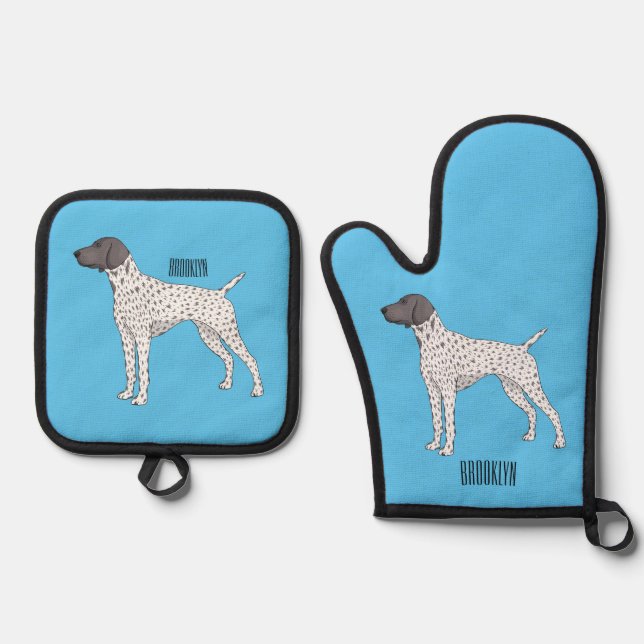 Ensemble De Gant De Cuisine Et De Manique German Shorthred Pointer dog (Recto)