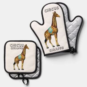 Ensemble De Gant De Cuisine Et De Manique girafe du cirque vintage