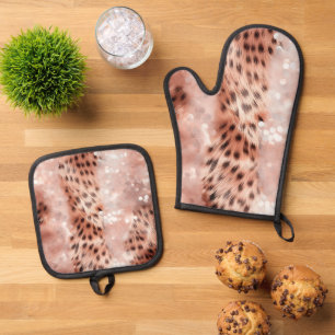 Ensemble De Gant De Cuisine Et De Manique Glam Rose Gold Leopard