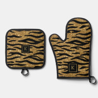 Glittery Gold, Motif Zèbre Noir Monogramme