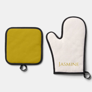 Ensemble De Gant De Cuisine Et De Manique Gold Color Plain Minimalist Nom professionnel