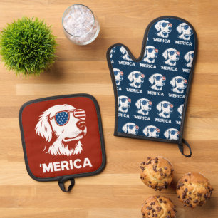 Ensemble De Gant De Cuisine Et De Manique Golden Retriever 4 juillet Merica